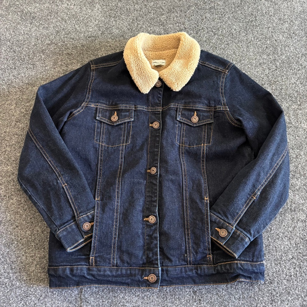 Miles the Label Kids Denim Sherpa Lined Trucker Jacket Dark Wash 12-14Y Organic